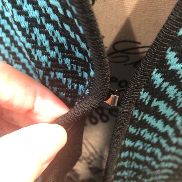 Ming Wang Designer Med Turquoise Blue and Black Open Front Cardigan Sweater L/S - Picture 4 of 4